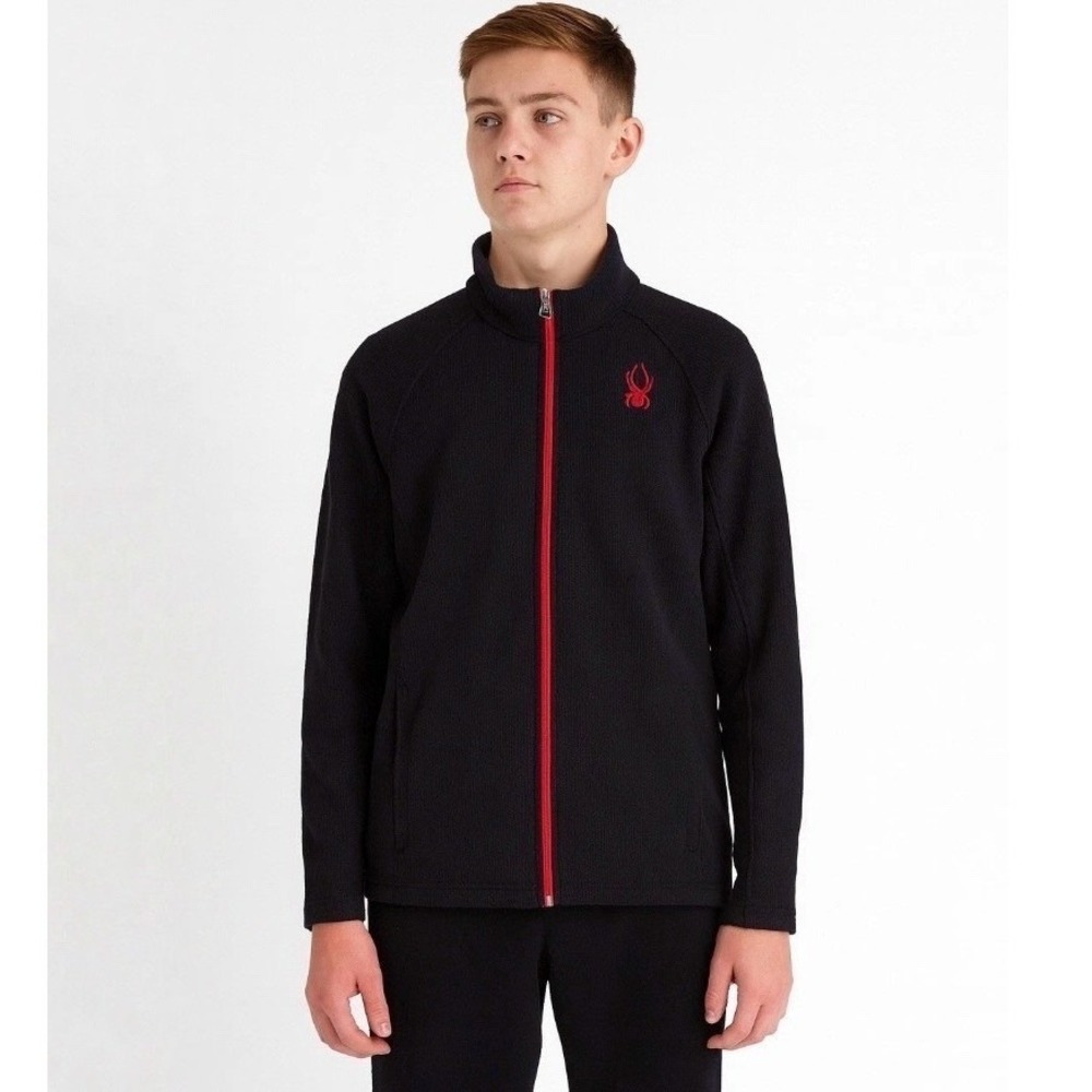 Spyder Youth Boys Jacket Full Zip Size XL18 Black w/Red Lightweight